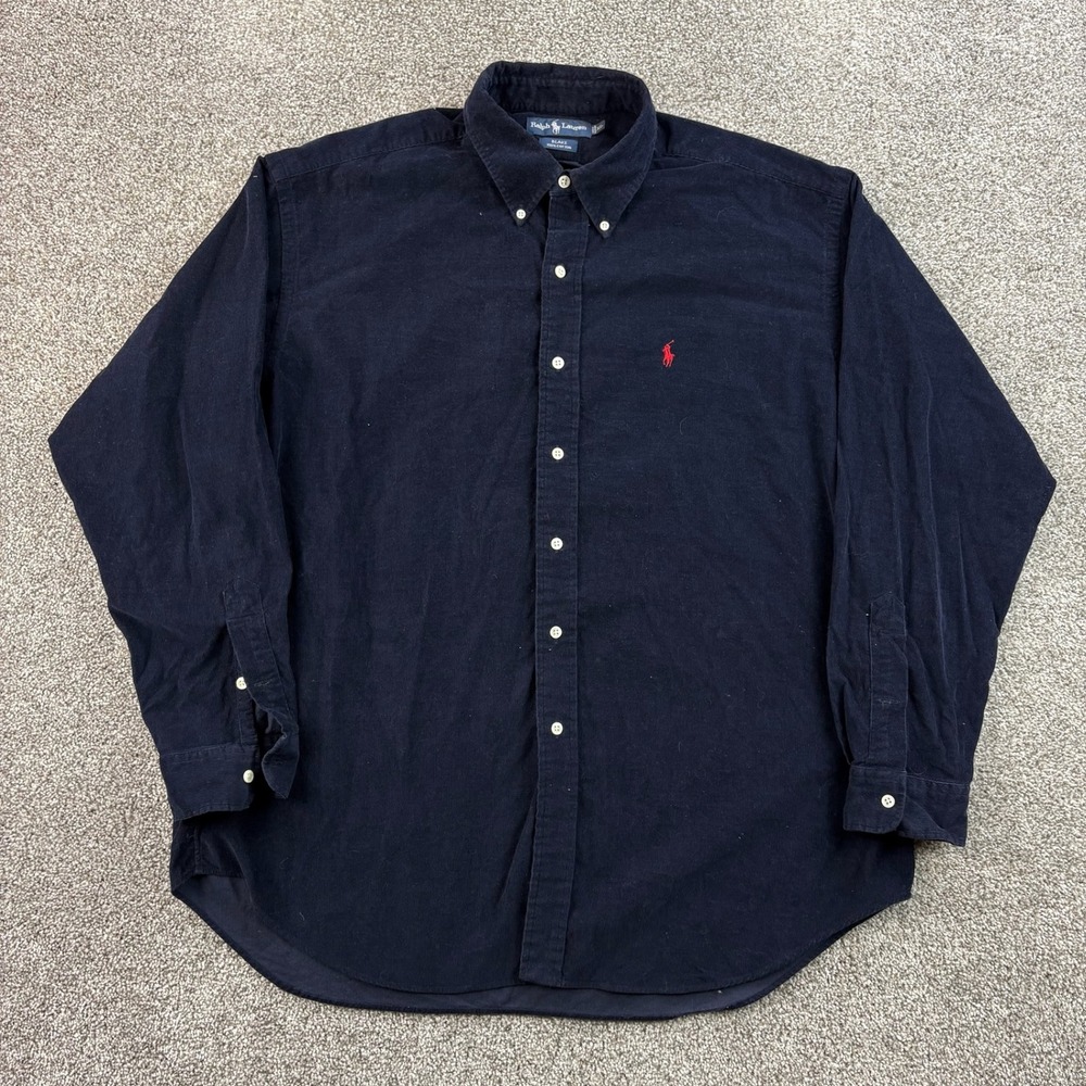 Vintage Polo Ralph Lauren Shirt Mens XL Navy Blue Cotton Corduroy Blake Button